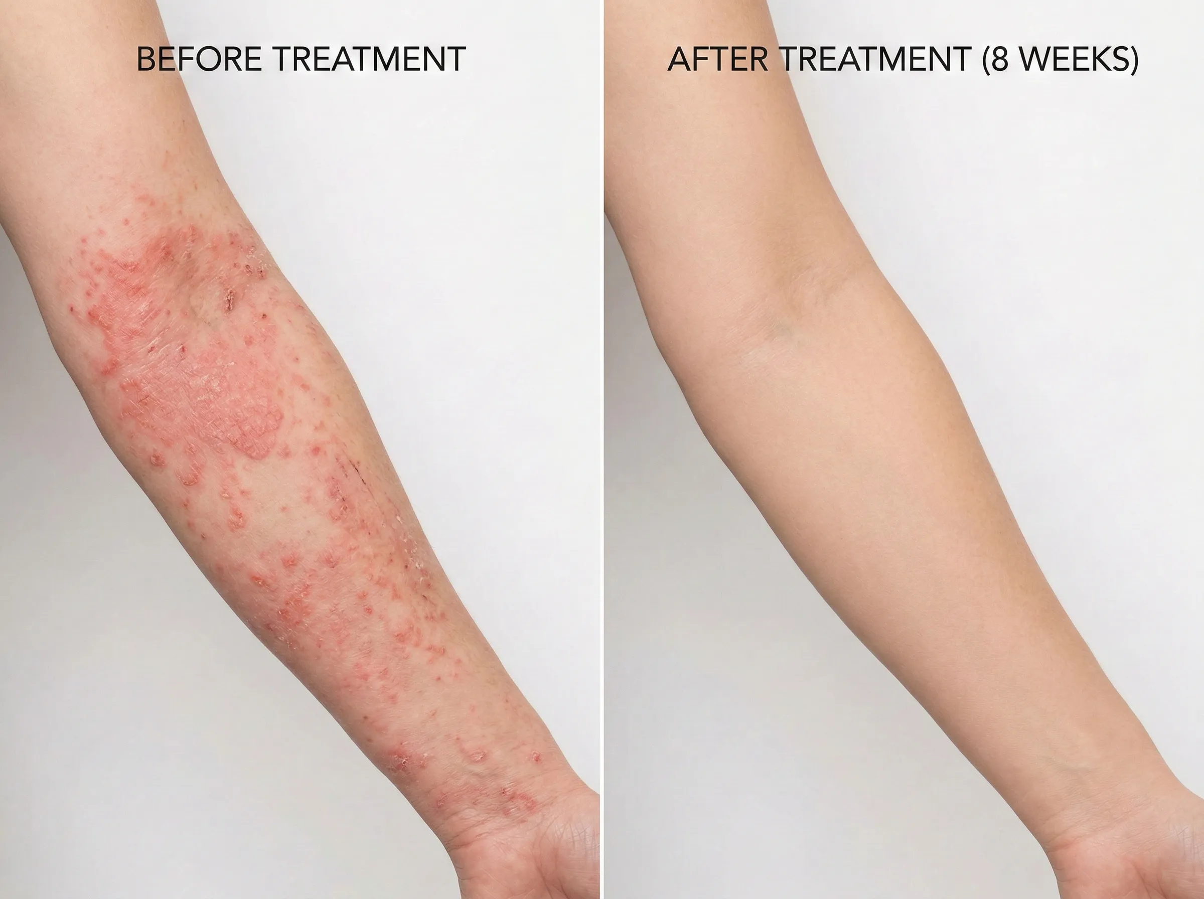 Before and after eczema treatment results at Dr. Pang Skin Clinic
