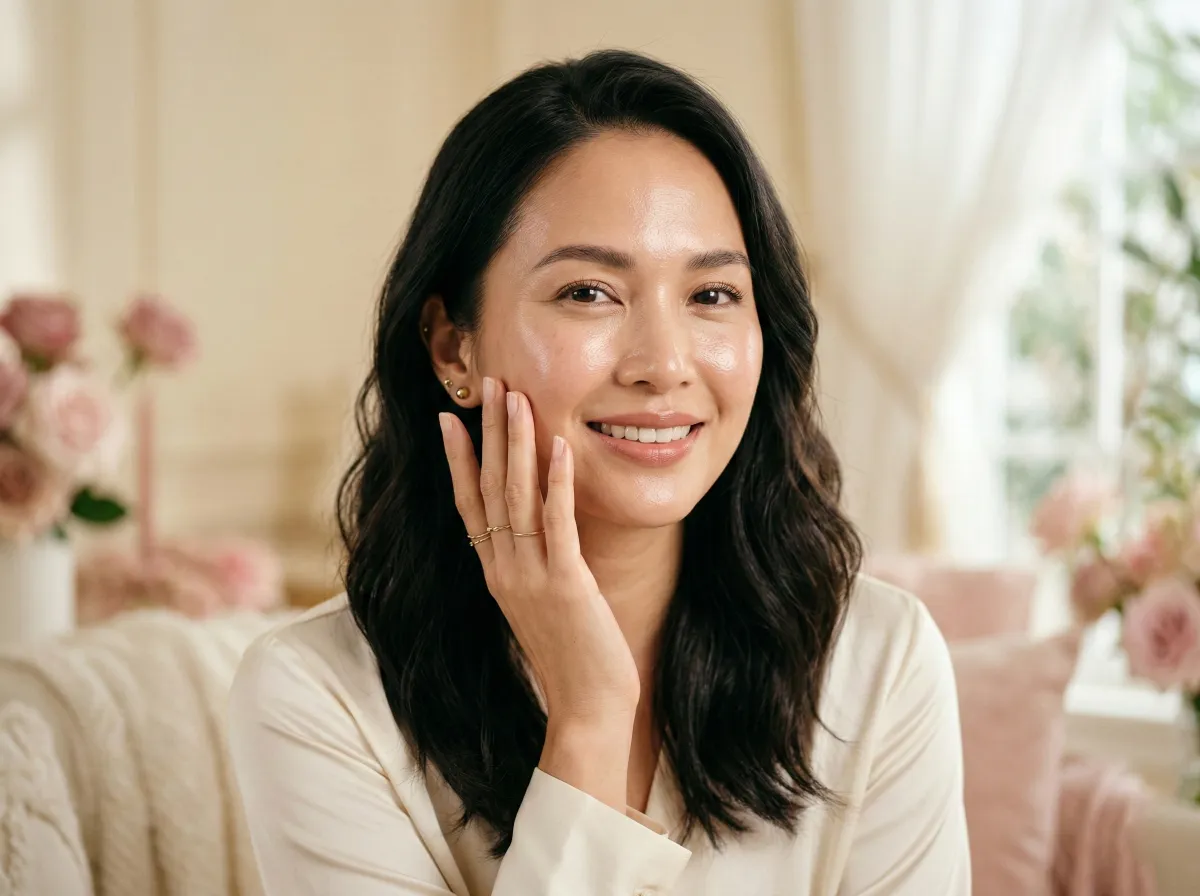 Southeast Asian woman with deeply hydrated luminous glass skin after skin booster treatment at Dr. Pang Skin Clinic Bangkok