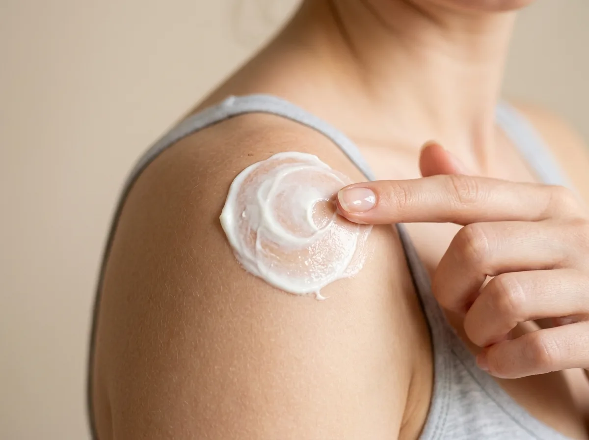 Close-up of broad-spectrum sunscreen being applied to skin to prevent post-acne dark marks